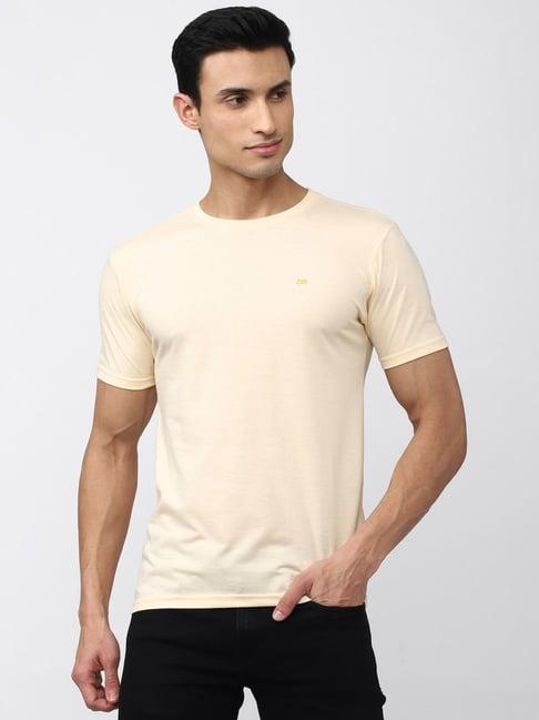 peter england beige slim fit graphic print crew t-shirt