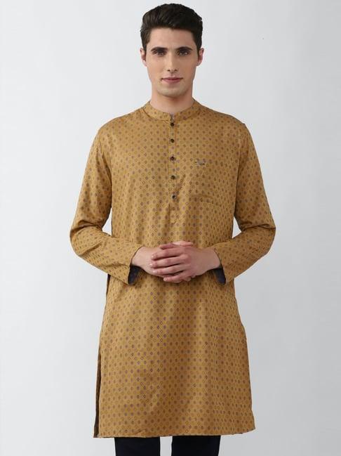 peter england beige slim fit printed kurta