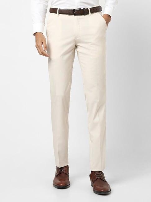 peter england beige slim fit trousers