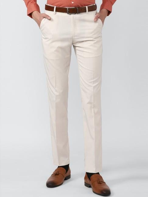 peter england beige slim fit trousers