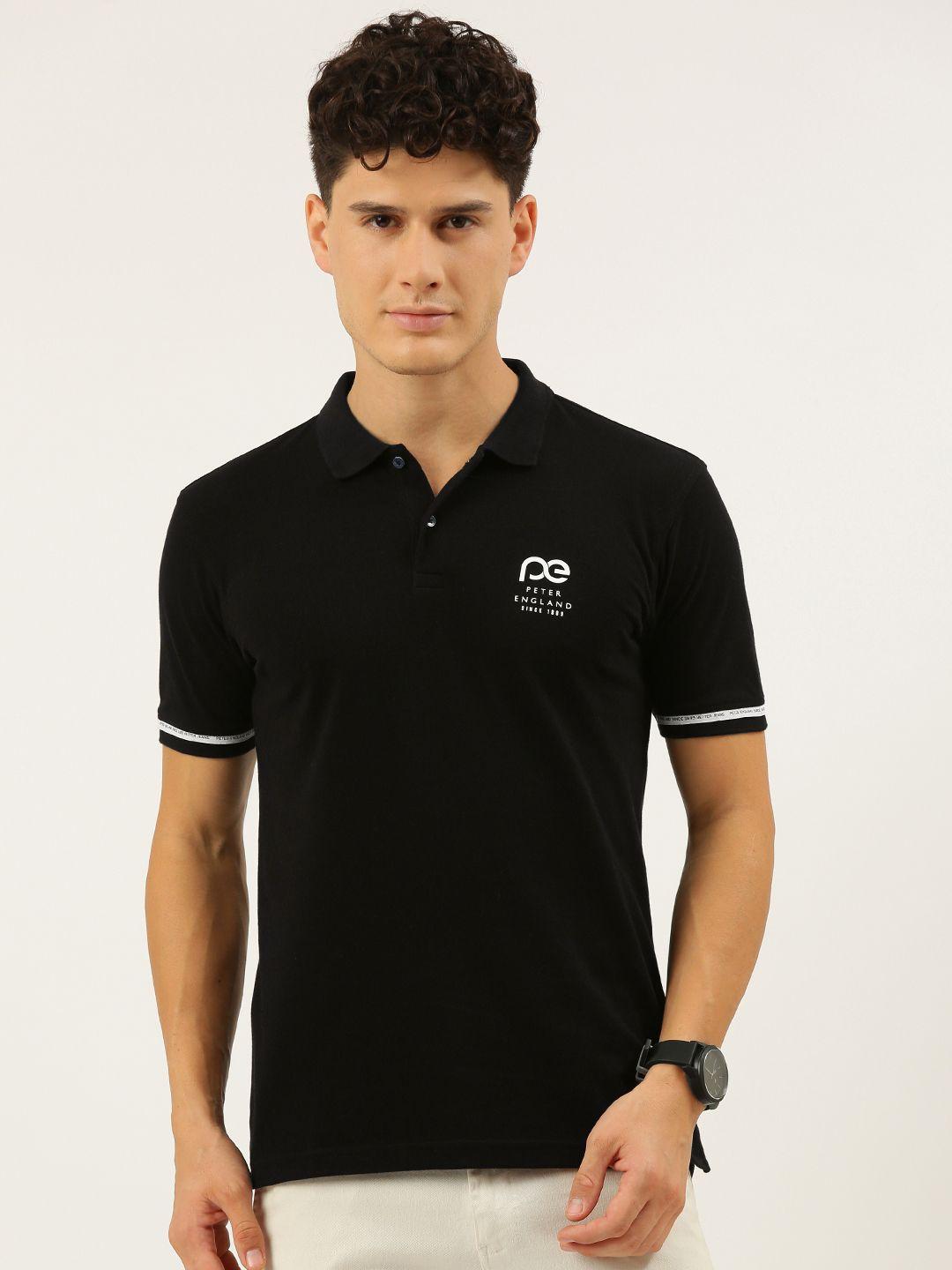 peter england better jeans company men black solid polo collar slim fit t-shirt