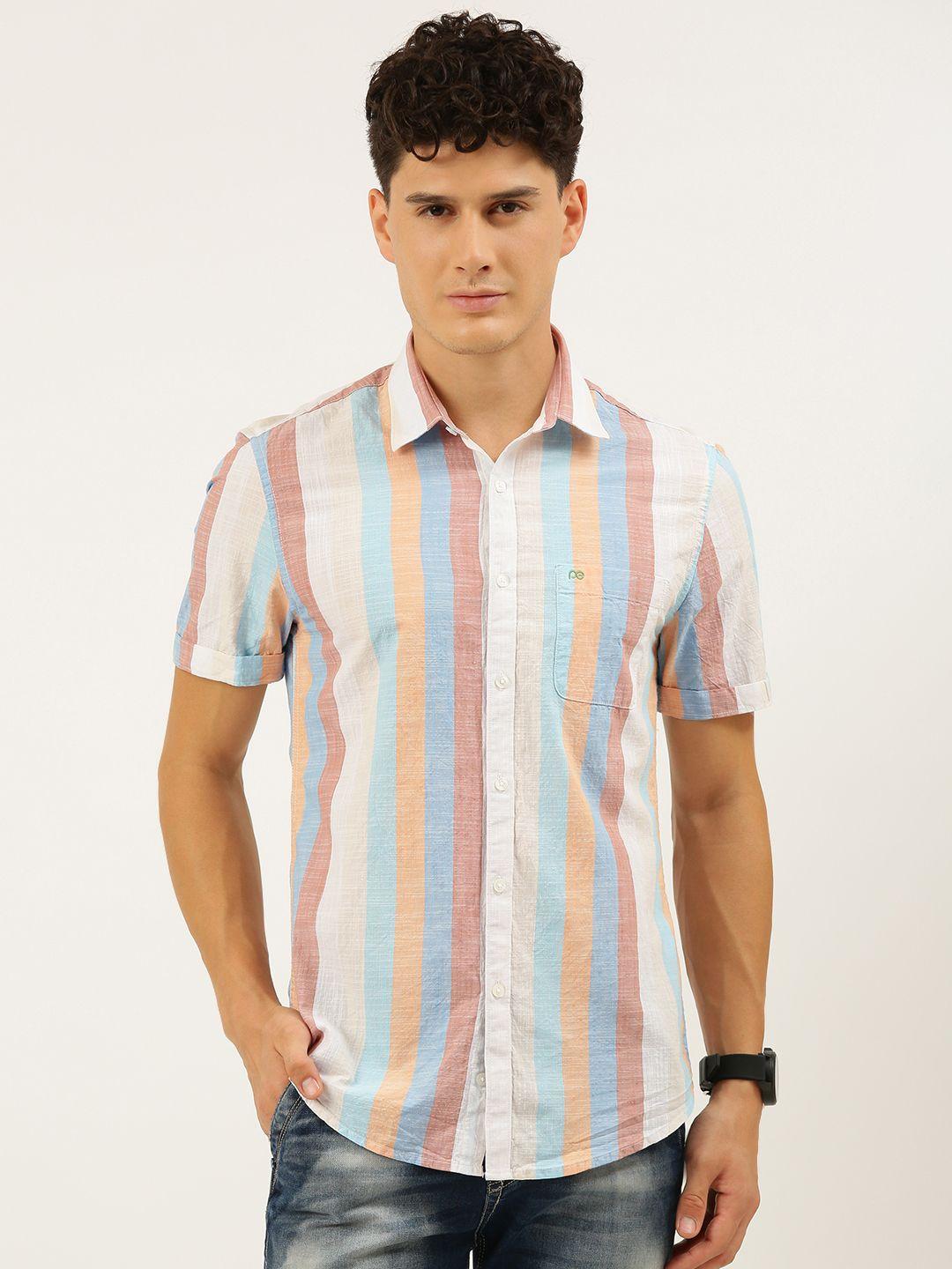 peter england better jeans company men multicoloured super slim fit multi striped shirt