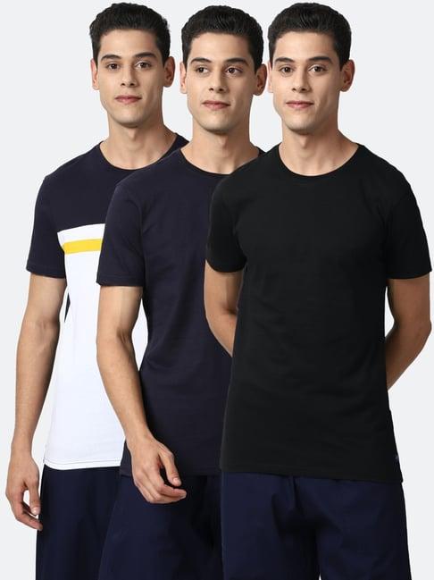 peter england black cotton regular fit t-shirts (pack of 3)