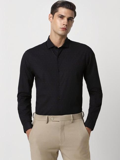 peter england black cotton slim fit printed shirt