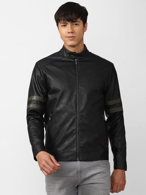 peter england black regular fit biker jacket