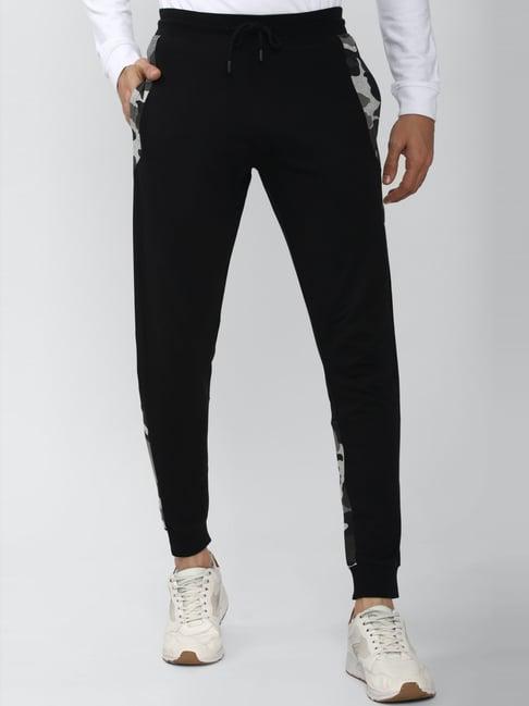 peter england black regular fit self pattern track pants