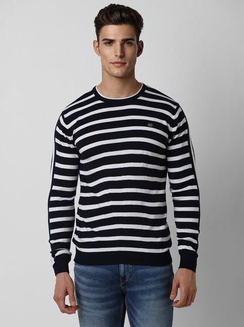 peter england black regular fit striped sweater