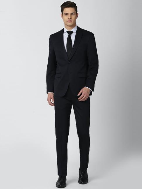 peter england black regular fit two piece suit