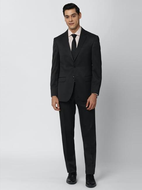 peter england black regular fit two piece suit