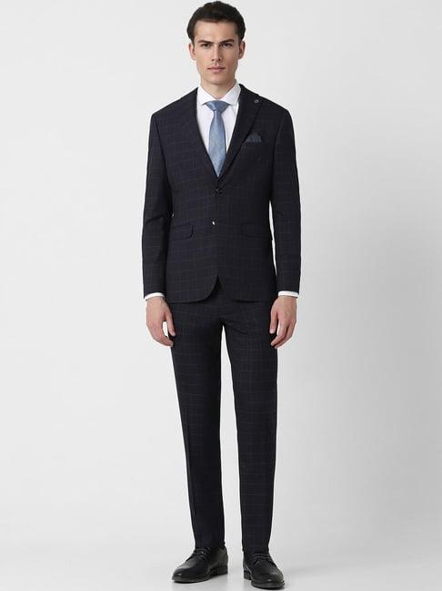 peter england black skinny fit checks two piece suits