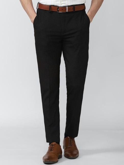 peter england black slim fit checks trousers