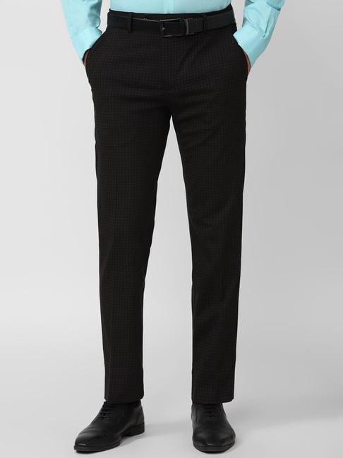 peter england black slim fit checks trousers