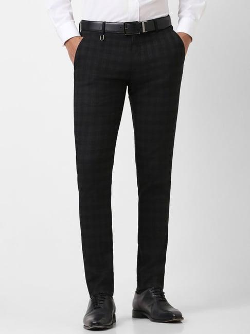 peter england black slim fit checks trousers