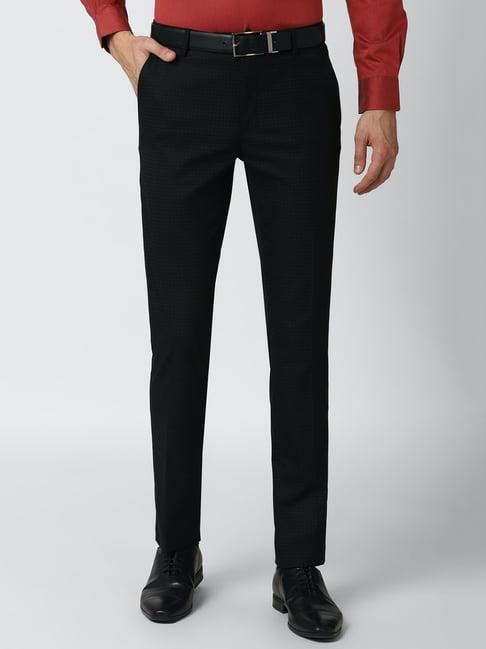 peter england black slim fit flat front trousers