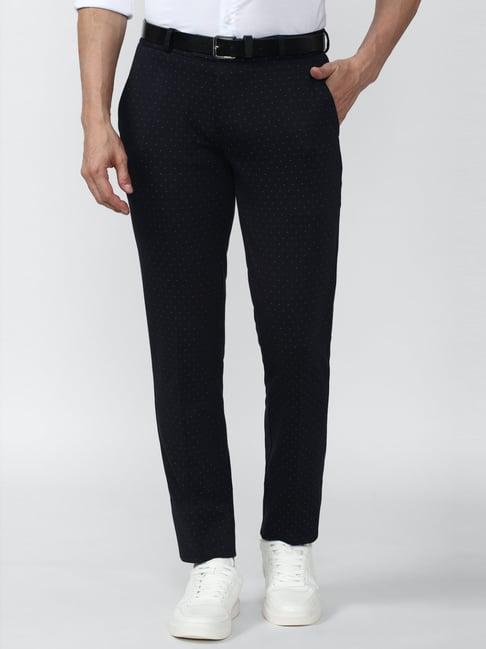 peter england black slim fit printed trousers