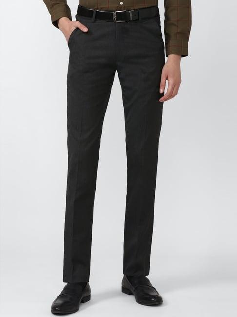 peter england black slim fit texture trousers