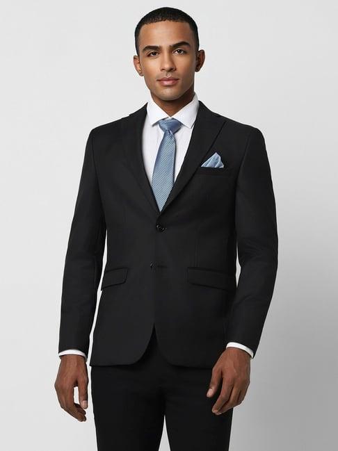 peter england black slim fit two piece suit