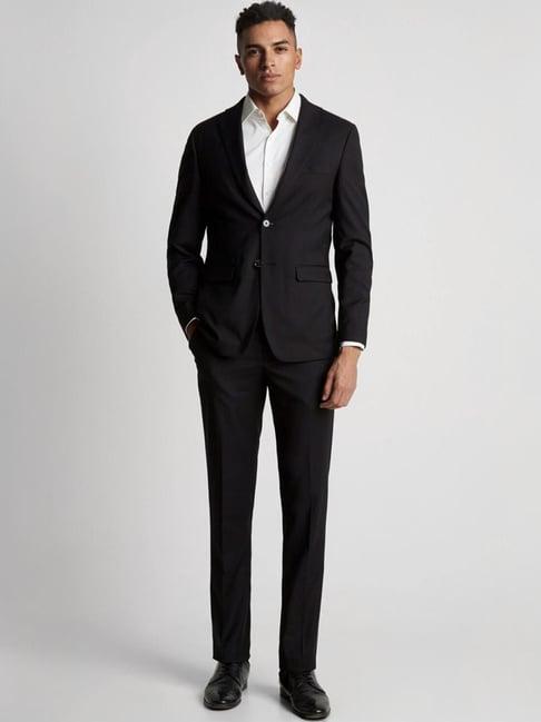 peter england black slim fit two piece suit