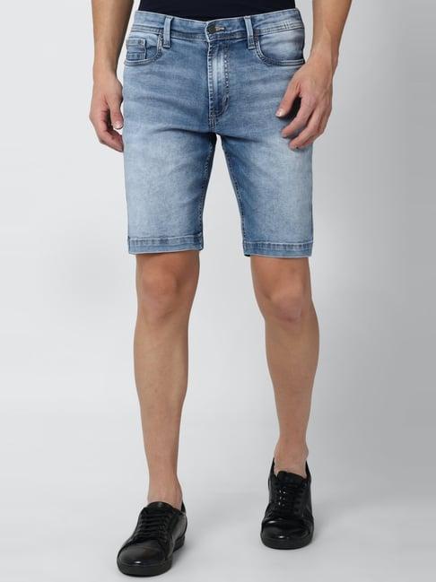 peter england blue cotton regular fit denim shorts