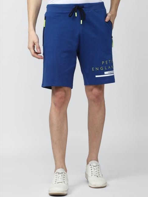 peter england blue cotton regular fit printed shorts