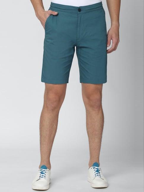 peter england blue cotton regular fit shorts