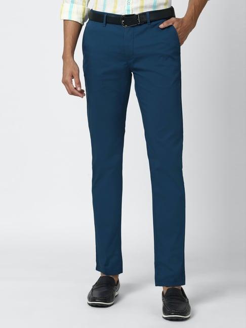 peter england blue cotton slim fit chinos