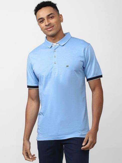peter england blue cotton slim fit printed polo t-shirt