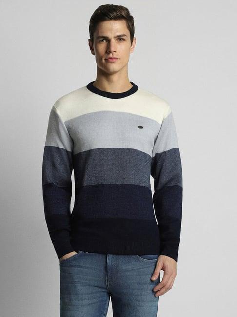 peter england blue regular fit colour block sweater