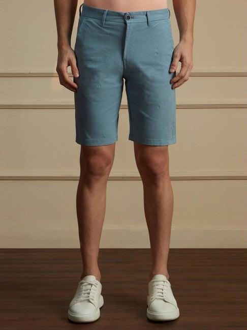 peter england blue regular fit embroidered shorts