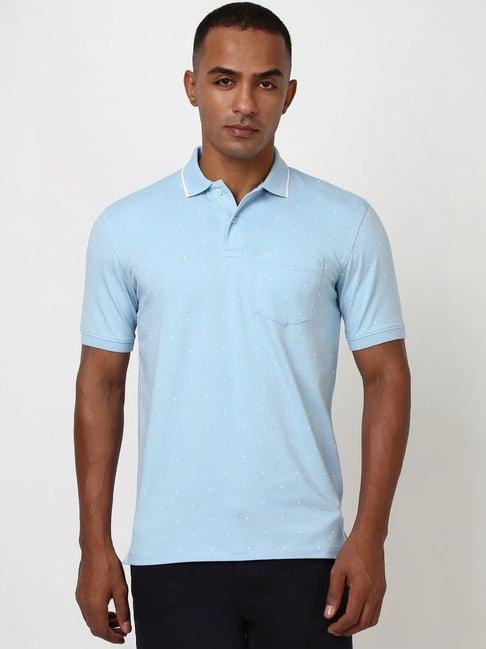 peter england blue regular fit printed polo t-shirt