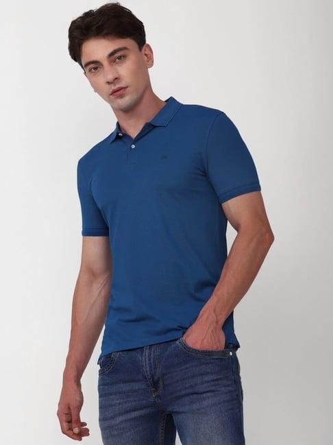 peter england blue slim fit polo t-shirt