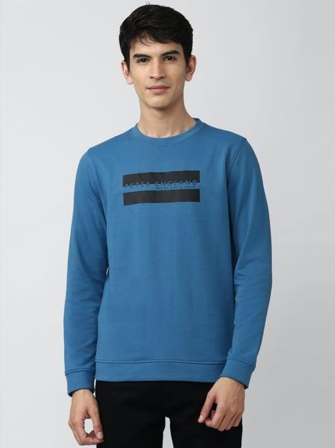 peter england blue slim fit printed sweatshirt