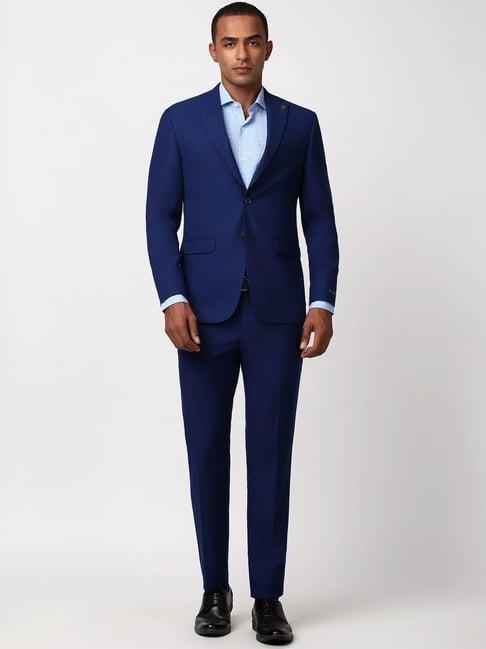 peter england blue slim fit self pattern two piece suits