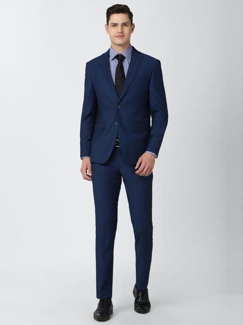 peter england blue slim fit self pattern two piece suits