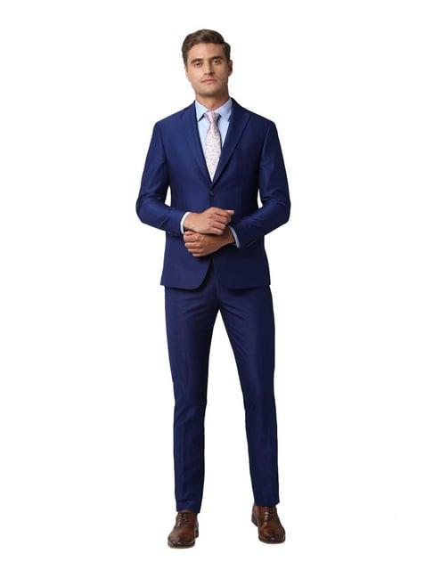 peter england blue slim fit solid two piece suit