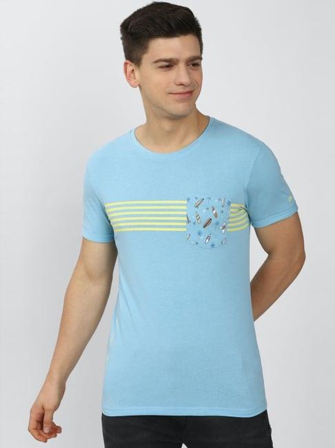peter england blue slim fit striped t-shirt
