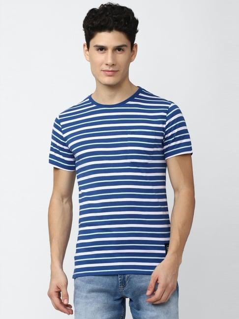 peter england blue slim fit striped t-shirt