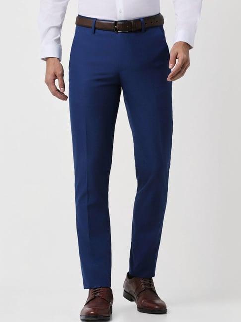 peter england blue slim fit trousers