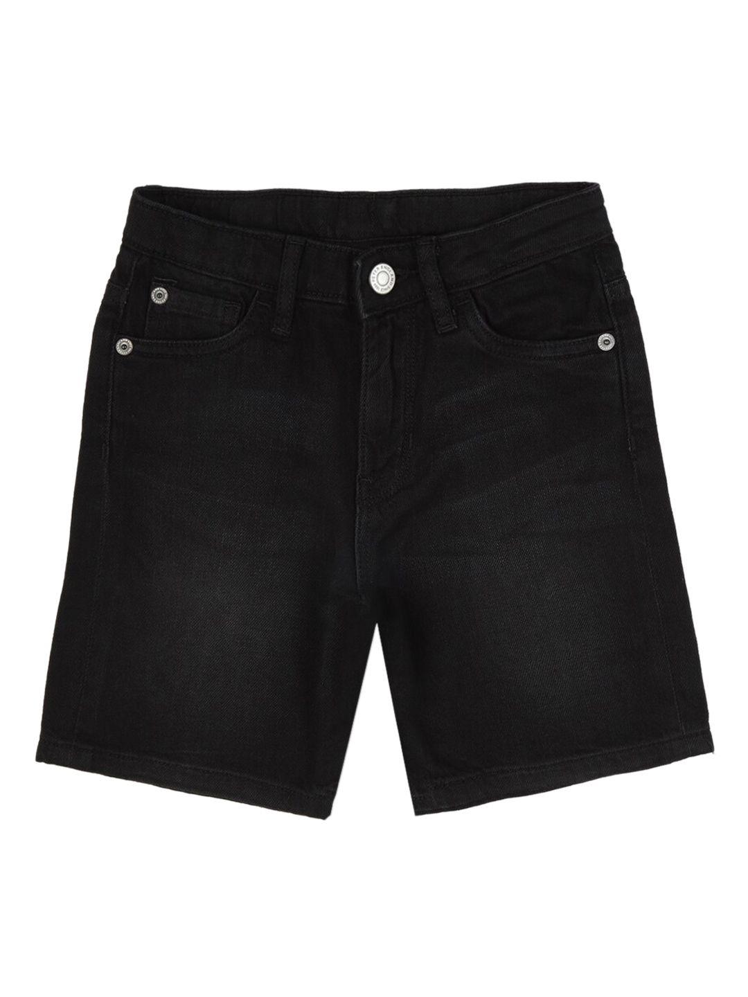 peter england boys black cotton  denim shorts