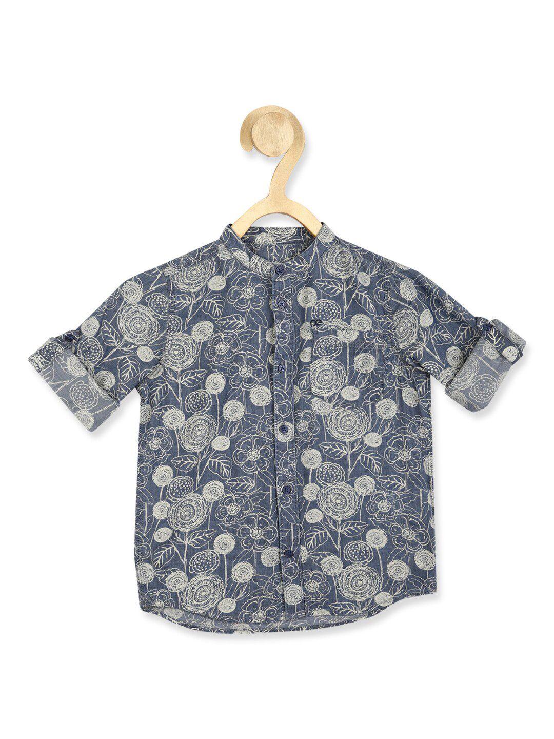 peter england boys blue floral printed casual cotton shirt