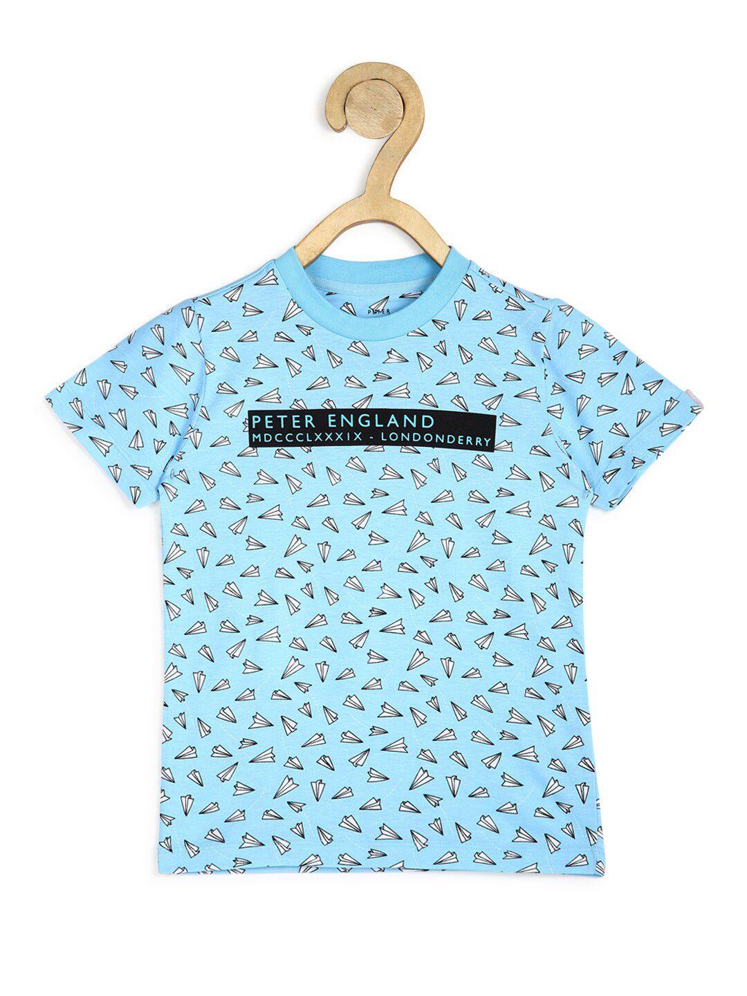 peter england boys blue printed t-shirt