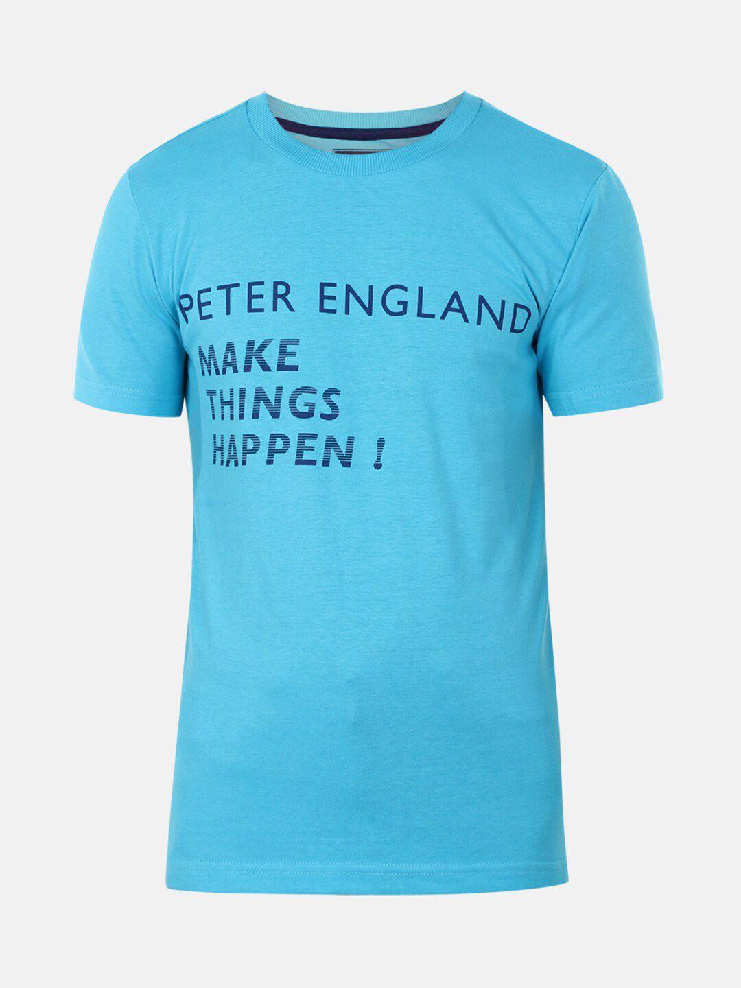 peter england boys blue typography printed t-shirt