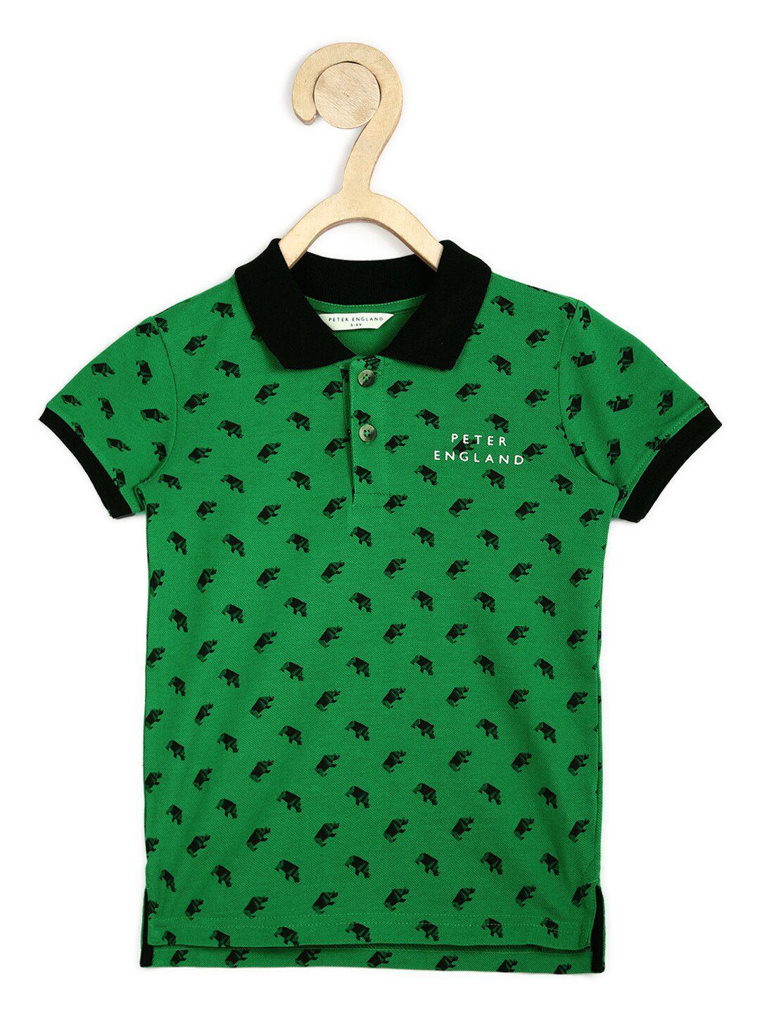 peter england boys green printed polo collar cotton t-shirt