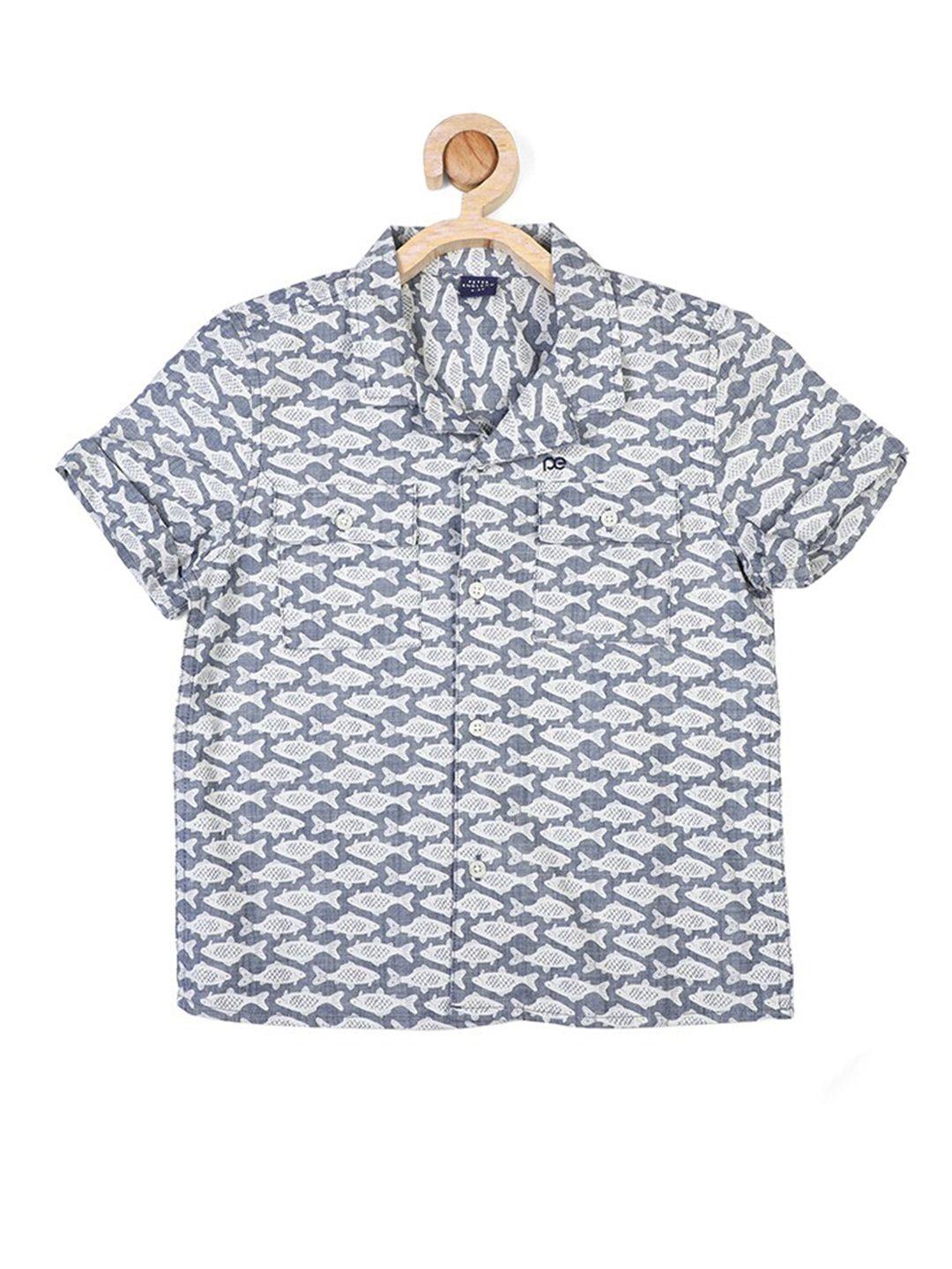 peter england boys grey printed casual cotton shirt