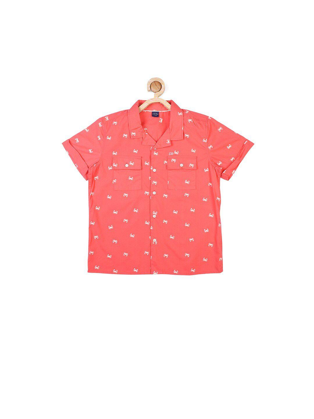 peter england boys pink printed casual cotton shirt