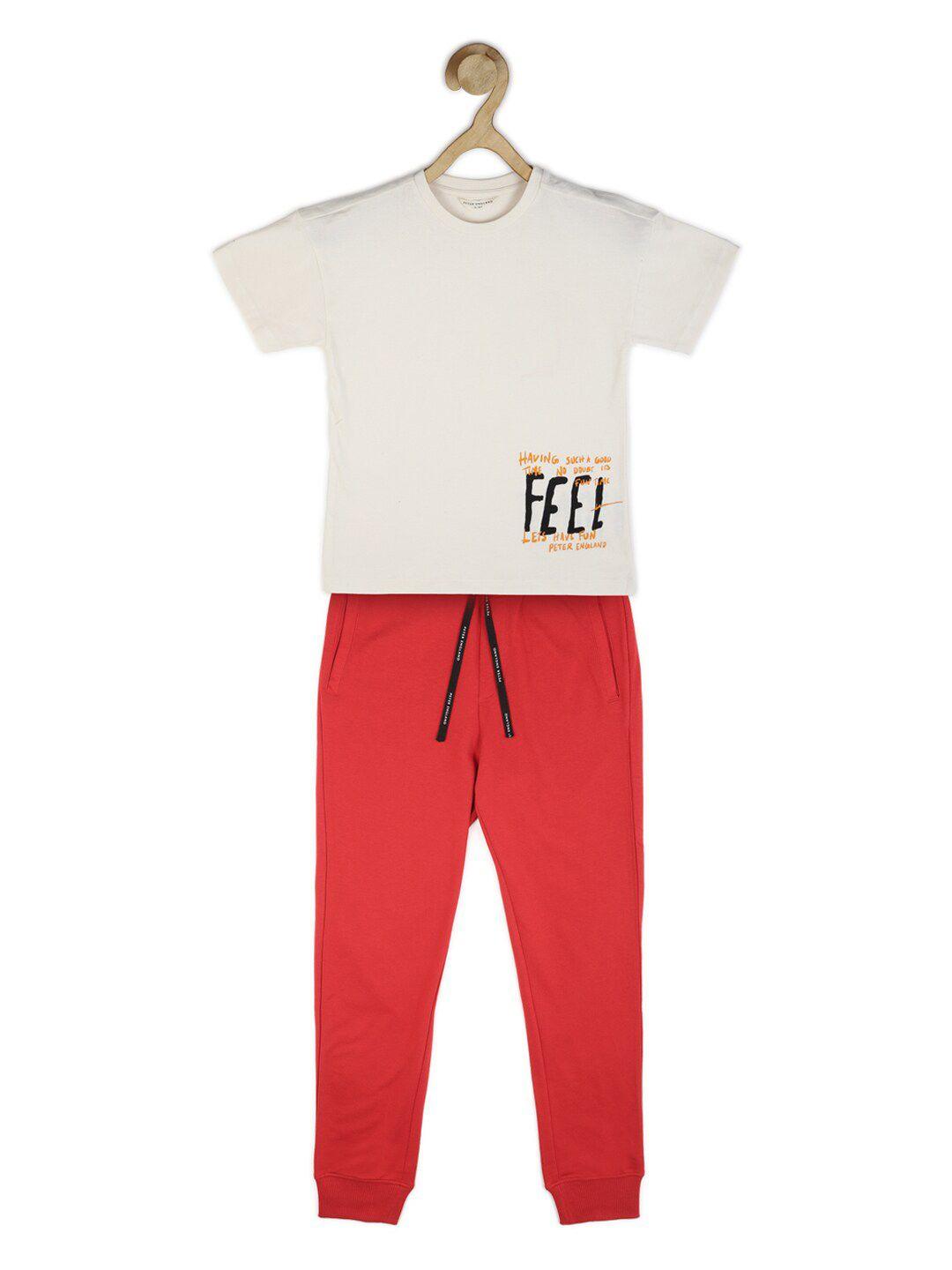 peter england boys printed pure cotton t-shirt with joggers