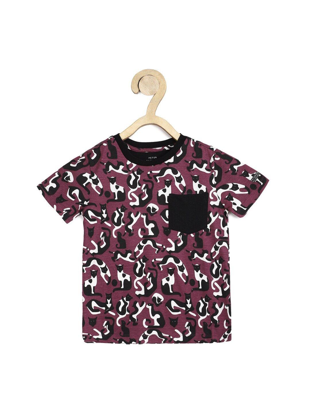 peter england boys purple printed t-shirt