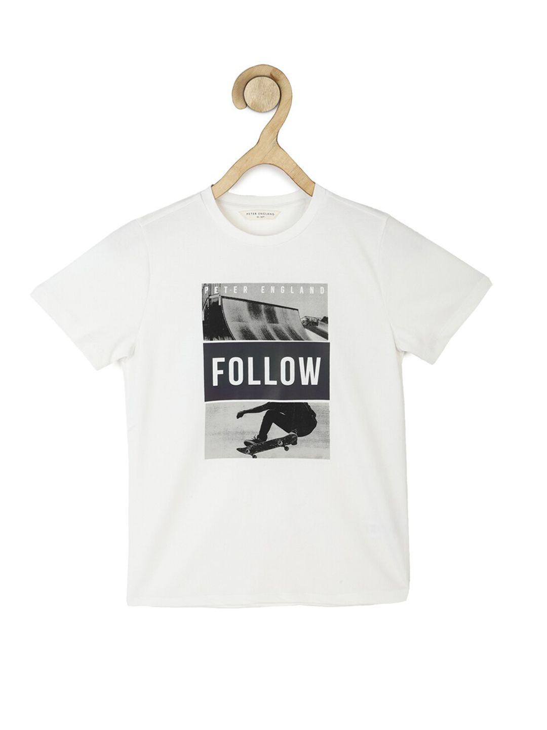 peter england boys white & black printed t-shirt