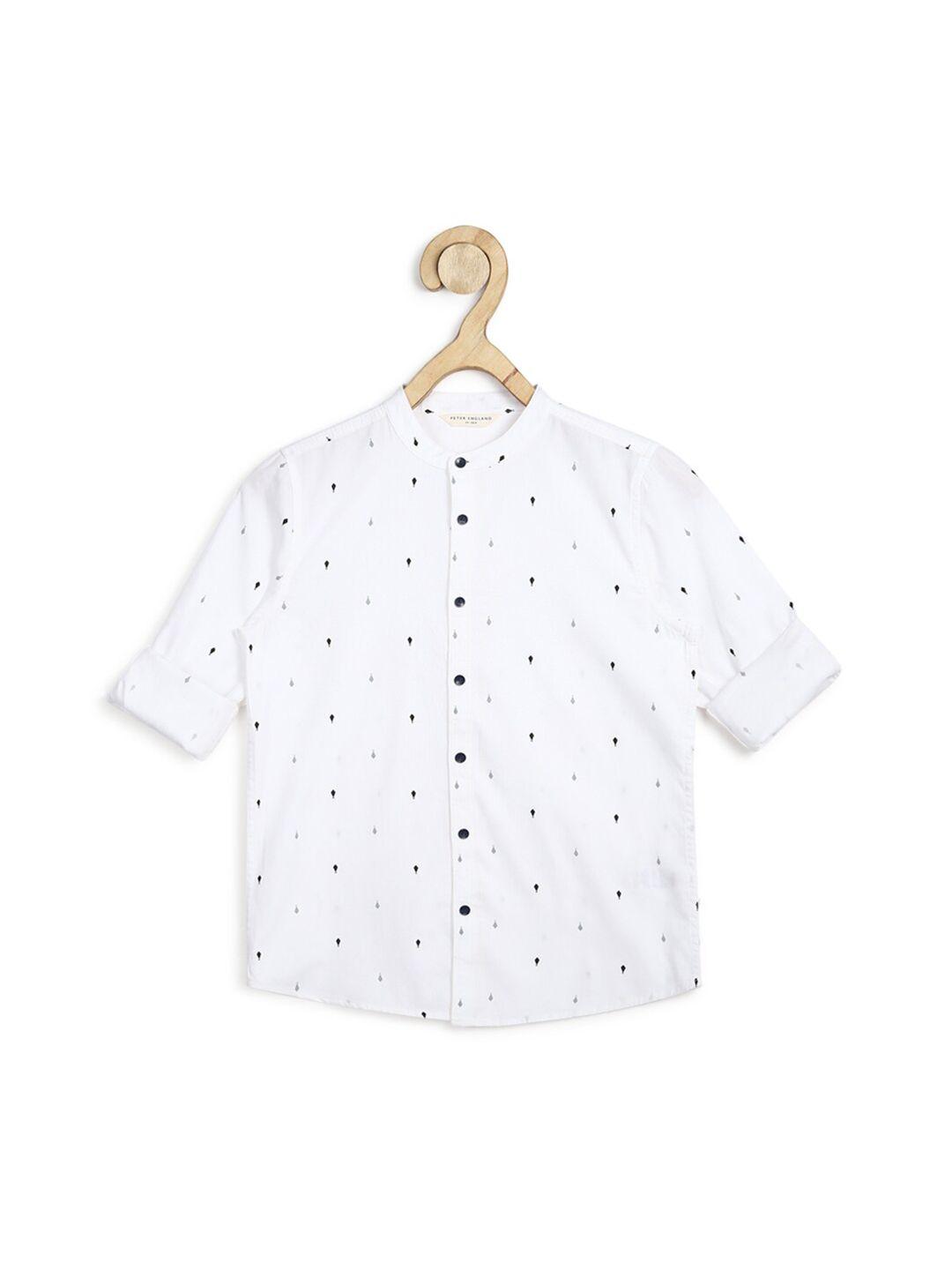 peter england boys white slim fit printed cotton shirt