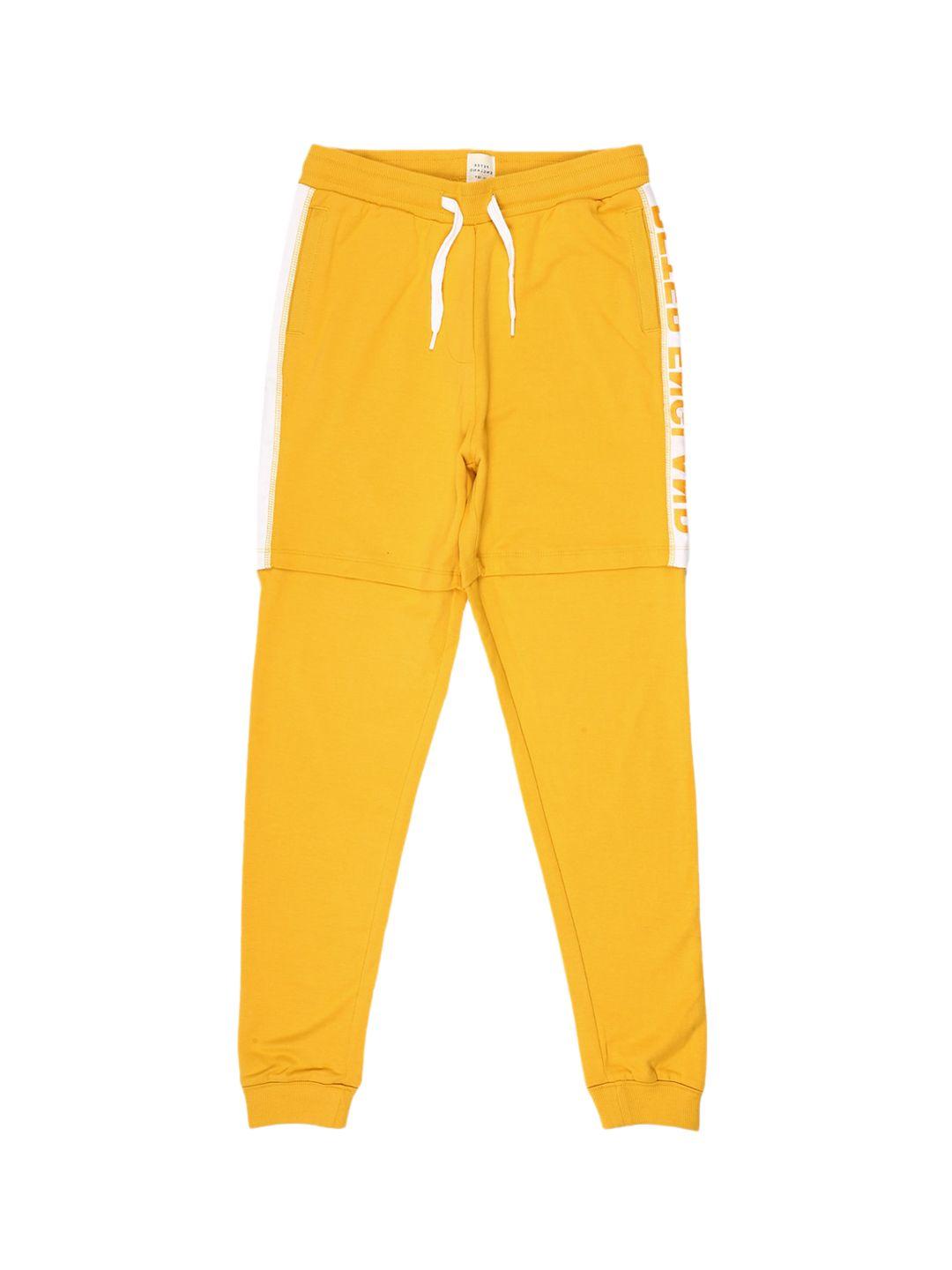 peter england boys yellow solid cotton joggers